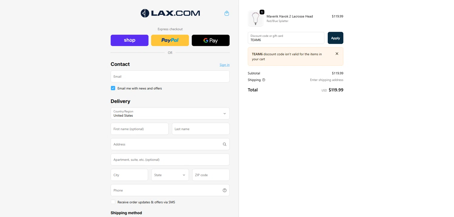 Lax promo code screenshot showing code TEAM6 applied at Lax checkout page. Uploaded by SimplyCodes community member Dorothy on Oct 25, 2025