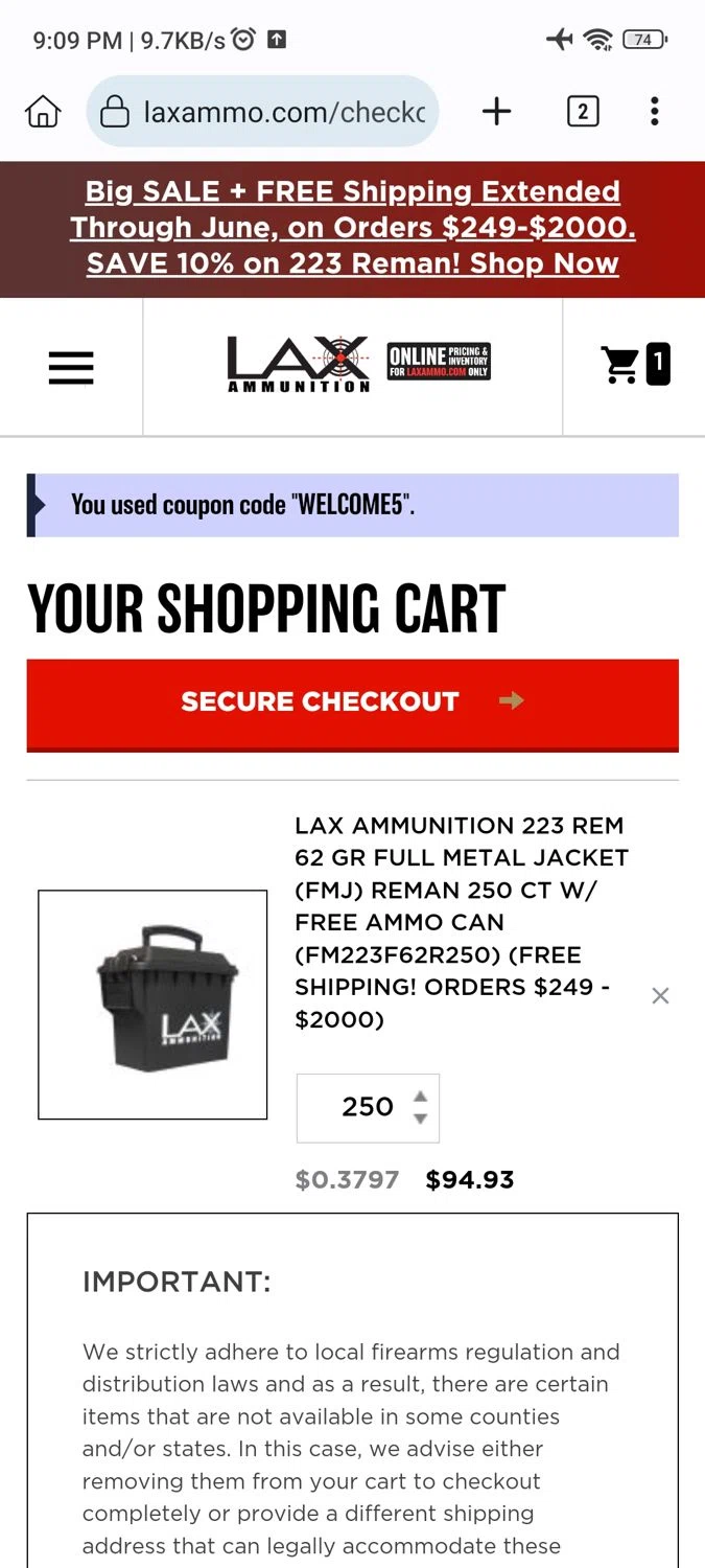 where to use LAX Ammunition promo code box