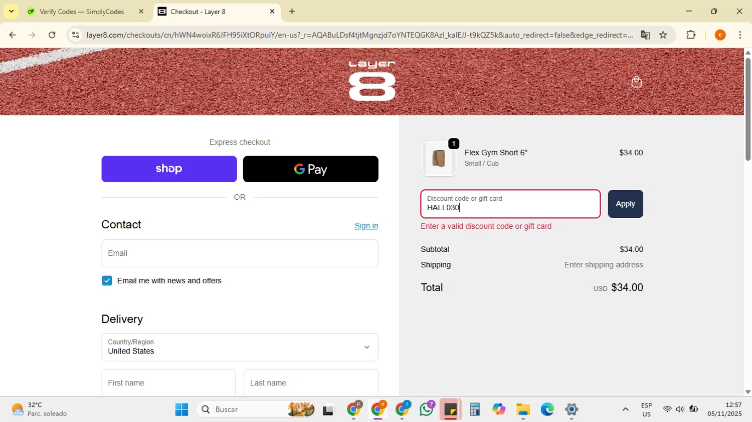 Layer8 promo code screenshot showing code HALL030 applied at Layer8 checkout page. Uploaded by SimplyCodes community member RebateSpotter7205 on Nov 5, 2025