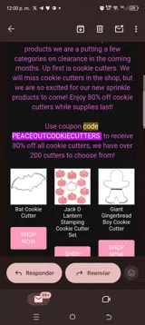 Peaceoutcookiecutters coupon verification screenshot