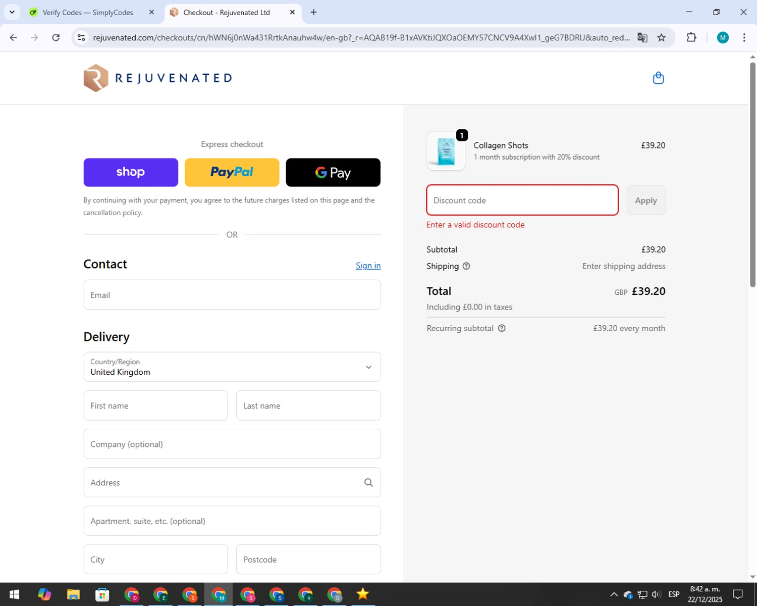 Layer Origin Nutrition promo code screenshot showing code 50APOLOGY applied at Layer Origin Nutrition checkout page. Uploaded by SimplyCodes community member 000012 on Dec 22, 2025