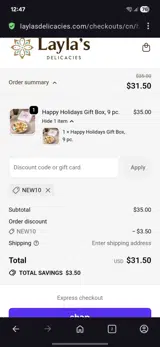Layla's Delicacies coupon verification screenshot