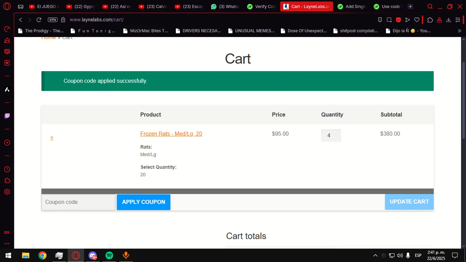 Layne Labs coupon code screenshot showing code thankyou5 applied at Layne Labs checkout page. Uploaded by SimplyCodes community member Anteserachido on Jun 22, 2025