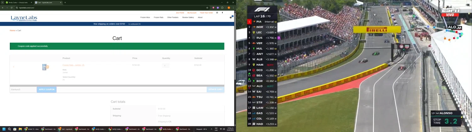 Layne Labs coupon code screenshot showing code thankyou5 applied at Layne Labs checkout page. Uploaded by SimplyCodes community member Davoxeneixe on Jun 15, 2025
