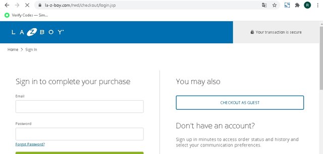 La Z Boy checkout page showing La Z Boy promo code box | Screenshot taken by SimplyCodes community member on Nov 10, 2020