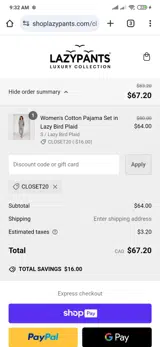 CLOSET20 coupon verification screenshot