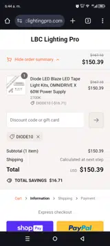 LBC Lighting Pro coupon verification screenshot