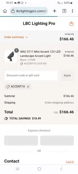 LBC Lighting Pro coupon verification screenshot