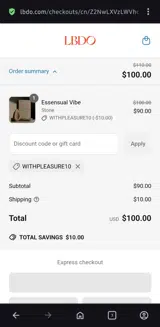 WITHPLEASURE10 coupon verification screenshot