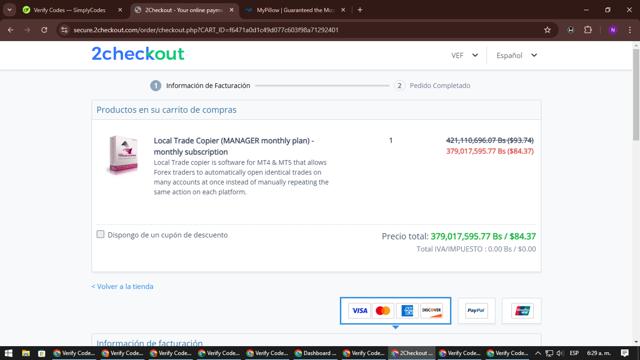 Local Trade Copier checkout page showing Local Trade Copier promo code box | Screenshot taken by SimplyCodes community member on Nov 16, 2024