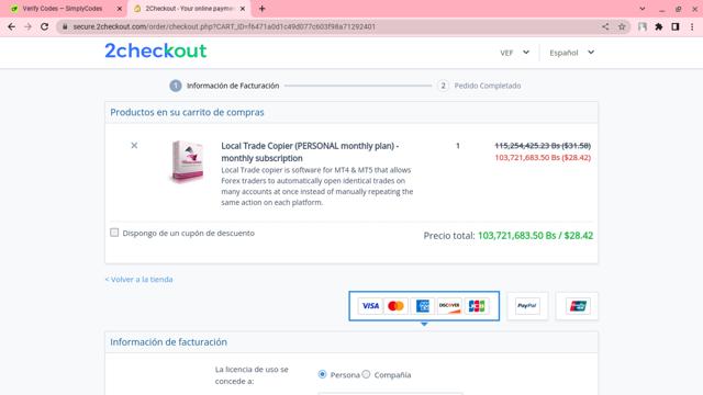 Local Trade Copier checkout page showing Local Trade Copier promo code box | Screenshot taken by SimplyCodes community member on Jul 22, 2024