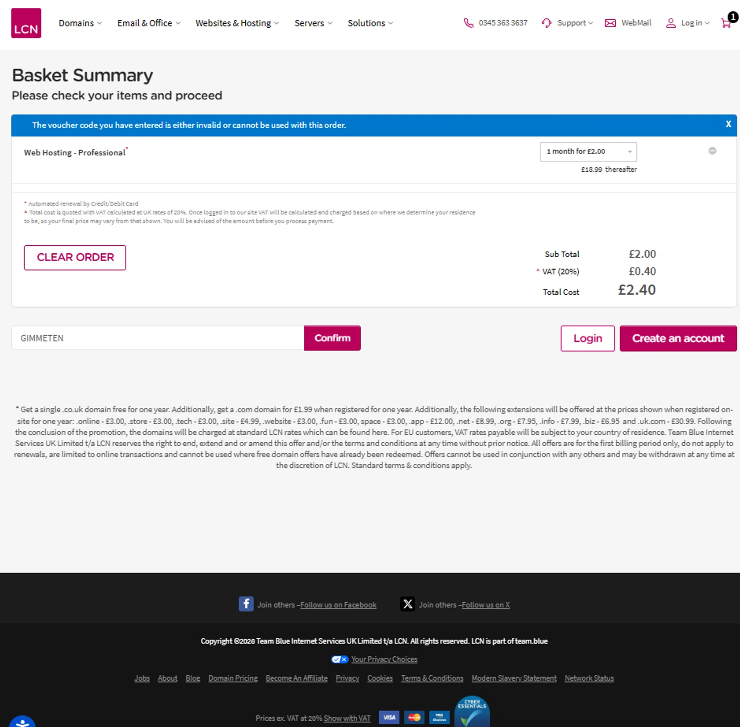 LCN.com promo code screenshot showing code GIMMETEN applied at LCN.com checkout page. Uploaded by SimplyCodes community member reggiesmith on Jan 9, 2026