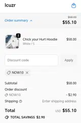 Now10 coupon verification screenshot