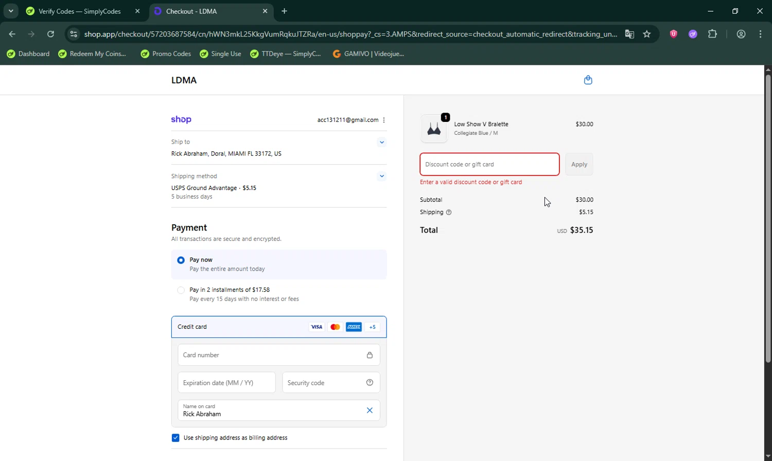 LDMA promo code screenshot showing code LDMA15 applied at LDMA checkout page. Uploaded by SimplyCodes community member LHaunter on Oct 6, 2025