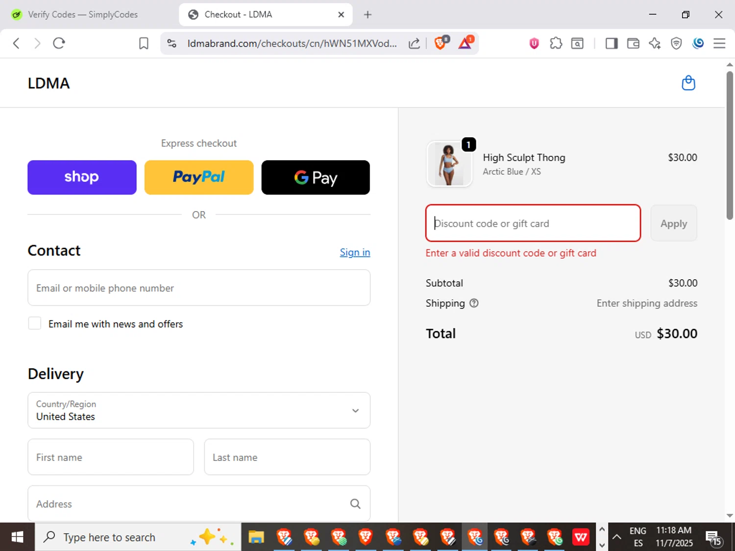LDMA promo code screenshot showing code heather15 applied at LDMA checkout page. Uploaded by SimplyCodes community member MagnificentCollector1722 on Nov 7, 2025