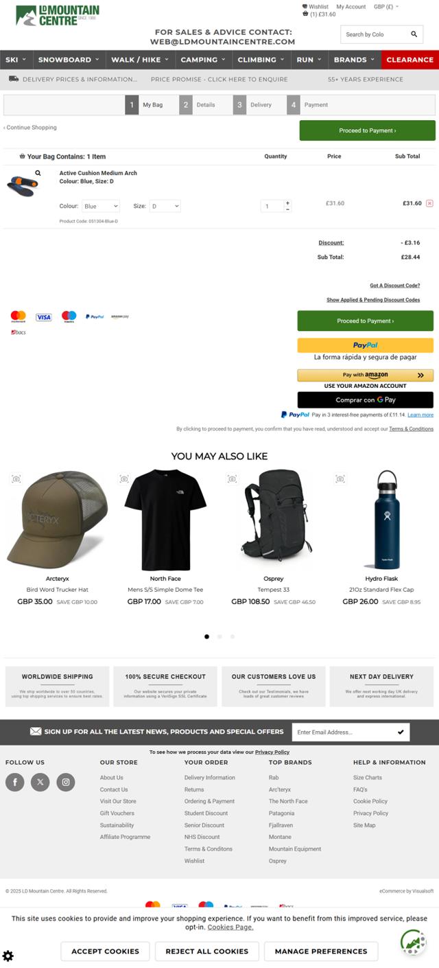 LD Mountain Centre checkout page showing LD Mountain Centre discount code box | Screenshot taken by SimplyCodes community member on Jul 30, 2025