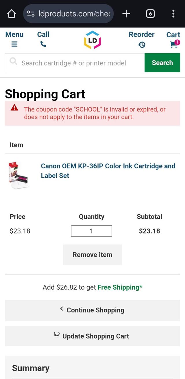 LD Products checkout page showing LD Products coupon code box | Screenshot taken by SimplyCodes community member on Sep 9, 2025