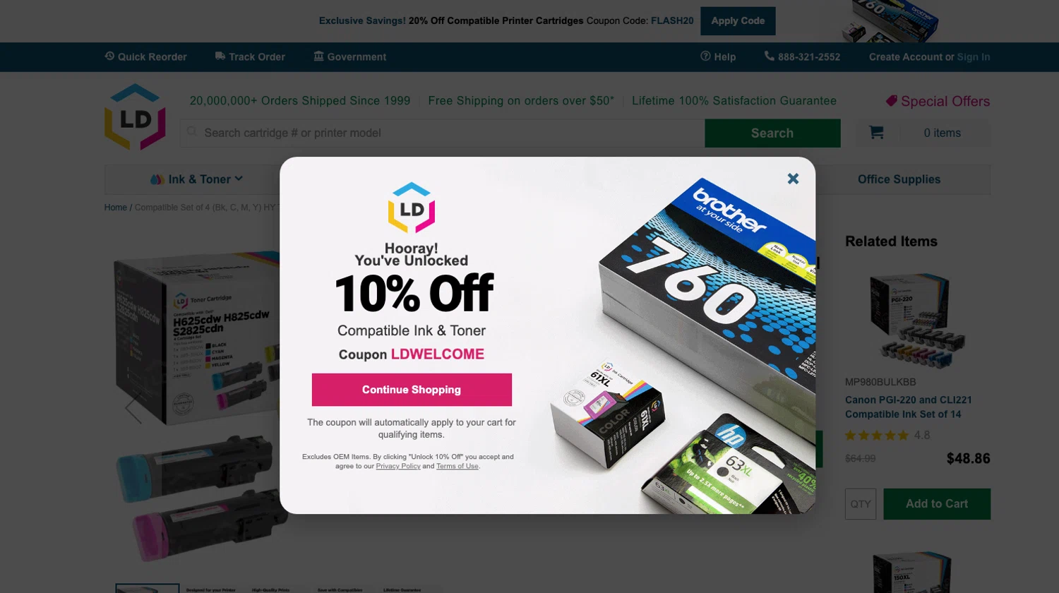 LD Products promo code screenshot showing code LDWELCOME applied at LD Products checkout page. Uploaded by SimplyCodes community member ELOIN777 on Jan 17, 2026
