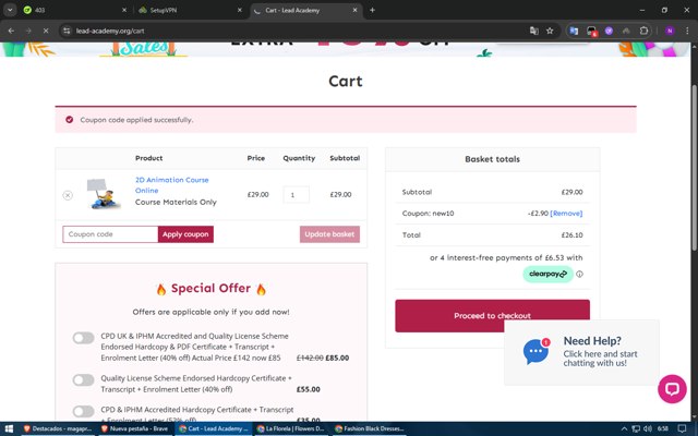 Lead Academy checkout page showing Lead Academy coupon code box | Screenshot taken by SimplyCodes community member on Aug 18, 2025