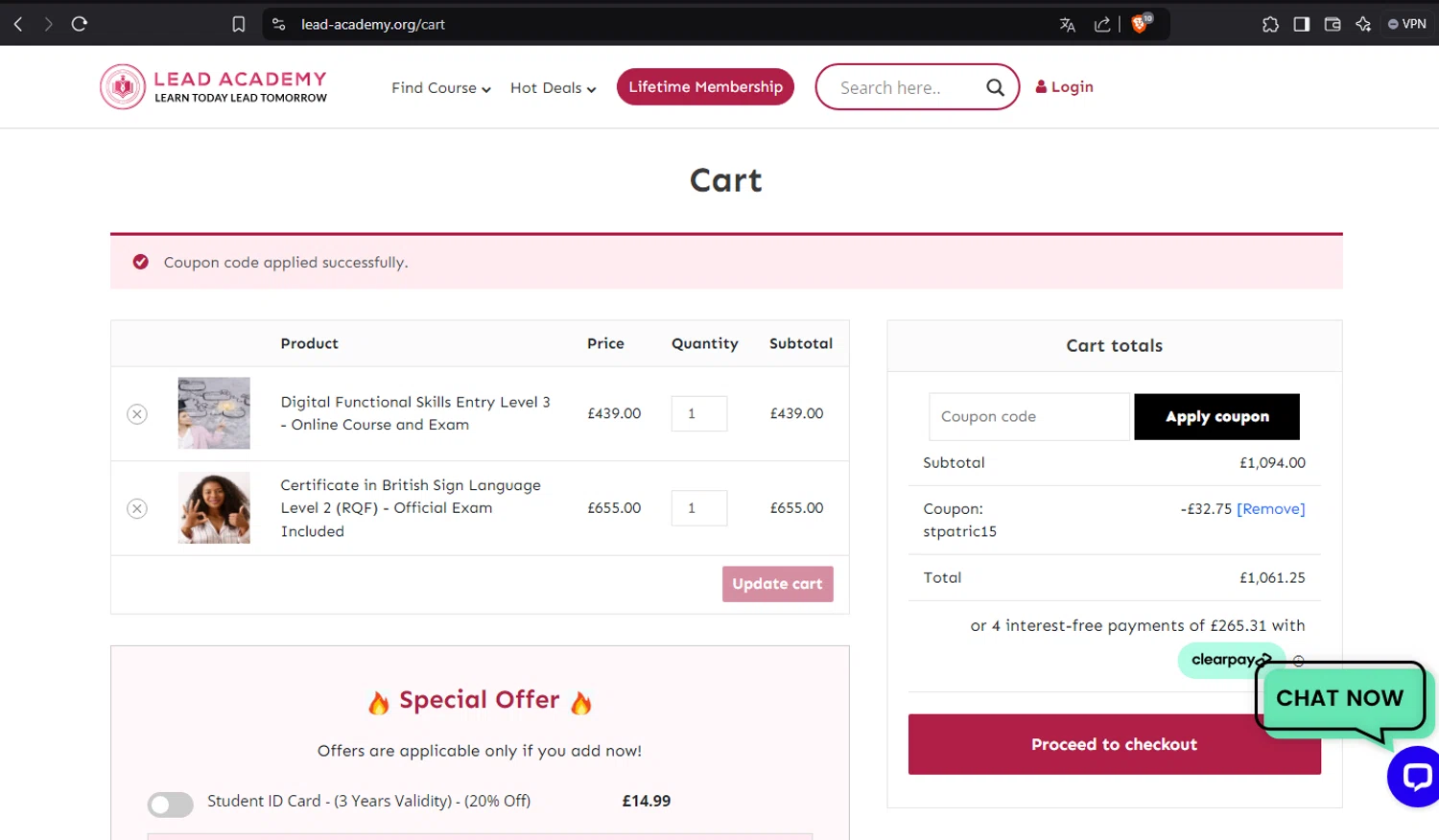 where to use Lead Academy promo code box