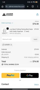 Leader Accessories coupon verification screenshot