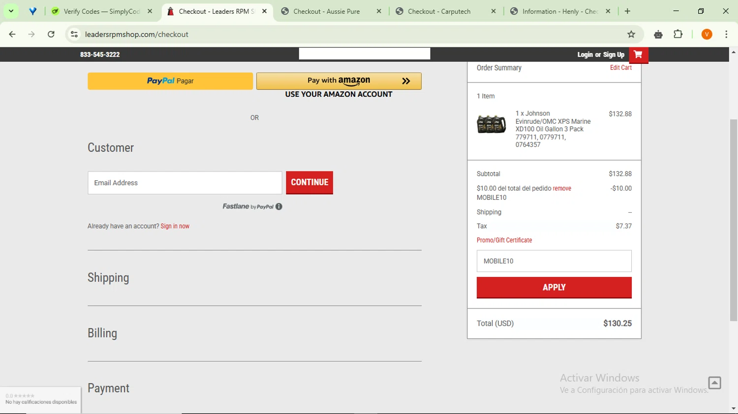 Leaders RPM checkout page showing Leaders RPM coupon code box | Screenshot taken by SimplyCodes community member on Jan 29, 2025