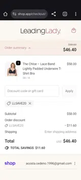 LLSAVE20 coupon verification screenshot