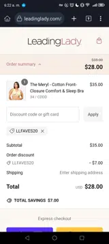 LLFAVES20 coupon verification screenshot