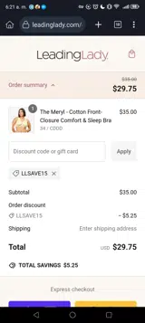 LLSAVE15 coupon verification screenshot