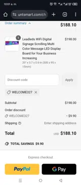 WELCOME327 coupon verification screenshot