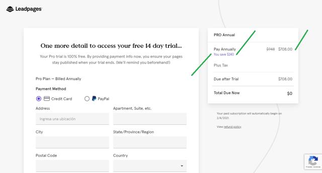 Leadpages checkout page showing Leadpages promo code box | Screenshot taken by SimplyCodes community member on Mar 19, 2021