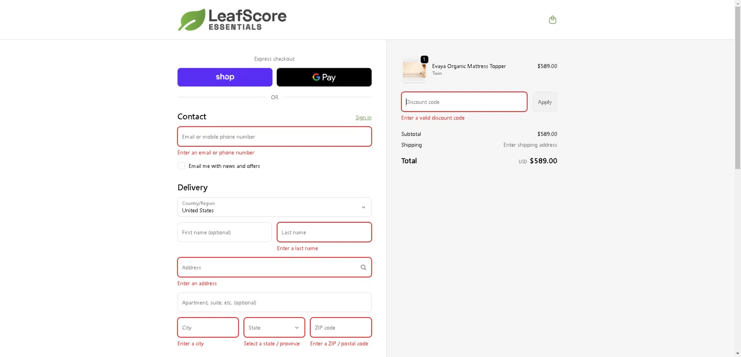 LeafScore promo code screenshot showing code DEMANDGREEN applied at LeafScore checkout page. Uploaded by SimplyCodes community member CleverLynx8583 on Oct 16, 2025
