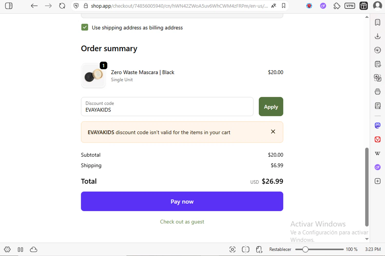 LeafScore promo code screenshot showing code EVAYAKIDS applied at LeafScore checkout page. Uploaded by SimplyCodes community member luissilva2 on Oct 12, 2025