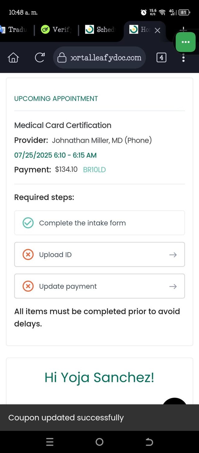 Leafy DOC checkout page showing Leafy DOC coupon code box | Screenshot taken by SimplyCodes community member on Jul 17, 2025