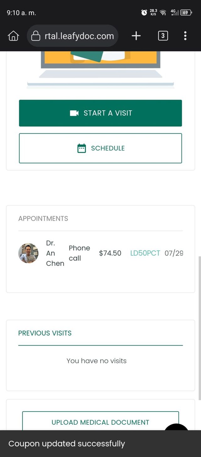 Leafy DOC checkout page showing Leafy DOC coupon code box | Screenshot taken by SimplyCodes community member on Jul 29, 2025