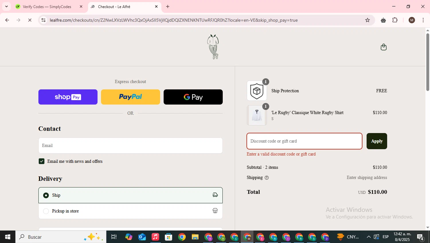 Le Alfre discount code screenshot showing code happybdayalfre applied at Le Alfre checkout page. Uploaded by SimplyCodes community member WonderWizard9060 on Apr 8, 2025
