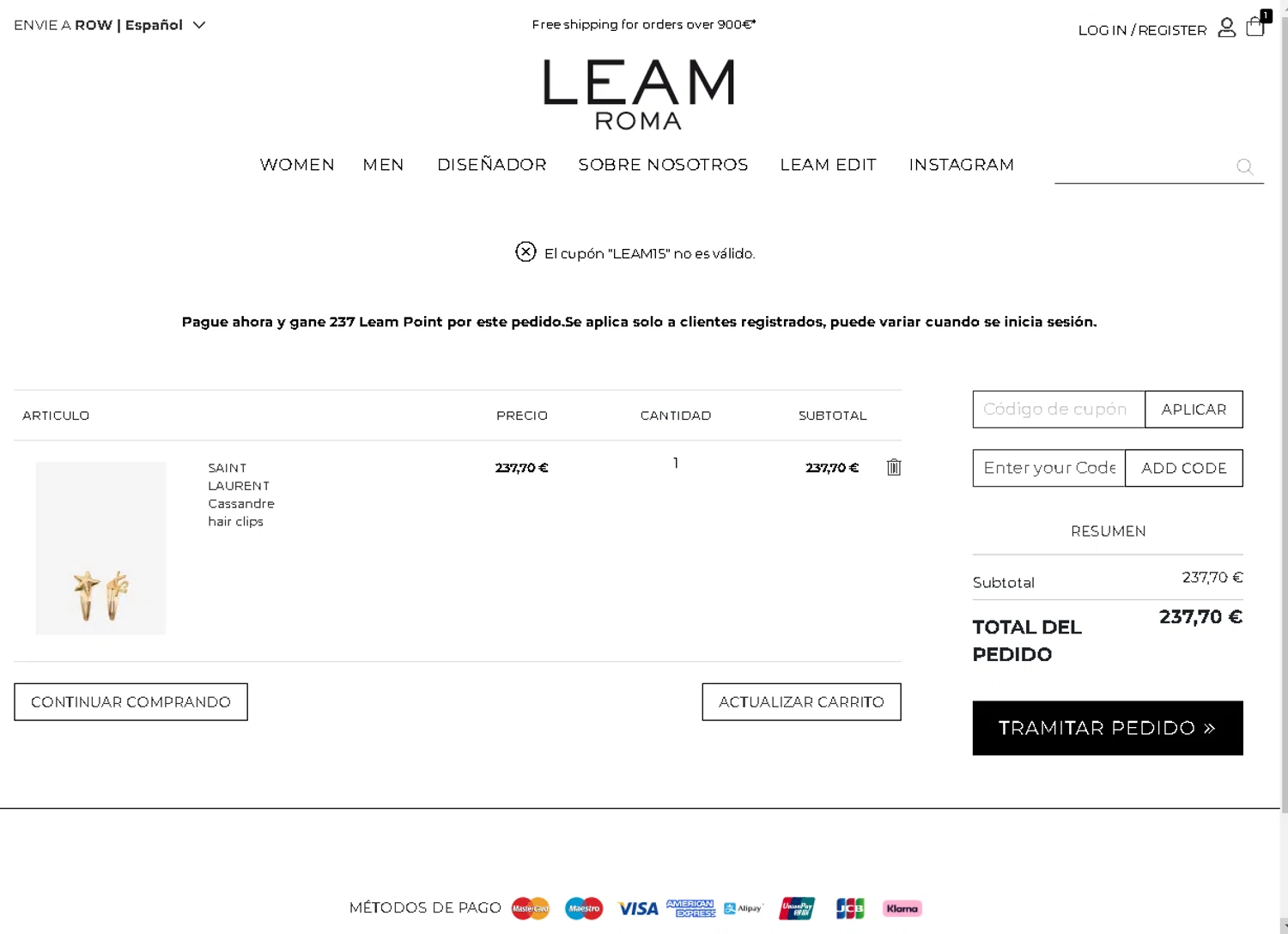 Leam promo code screenshot showing code LEAM15 applied at Leam checkout page. Uploaded by SimplyCodes community member WHiTE_ on Jan 7, 2025