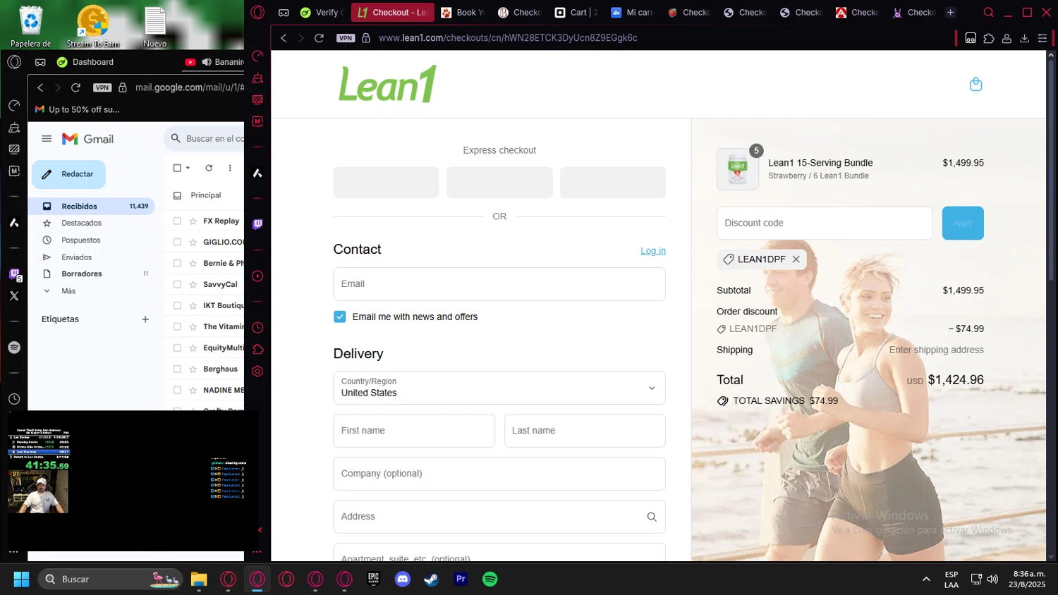 Lean1 discount code screenshot showing code LEAN1DPF applied at Lean1 checkout page. Uploaded by SimplyCodes community member leonardocamacho2 on Aug 23, 2025