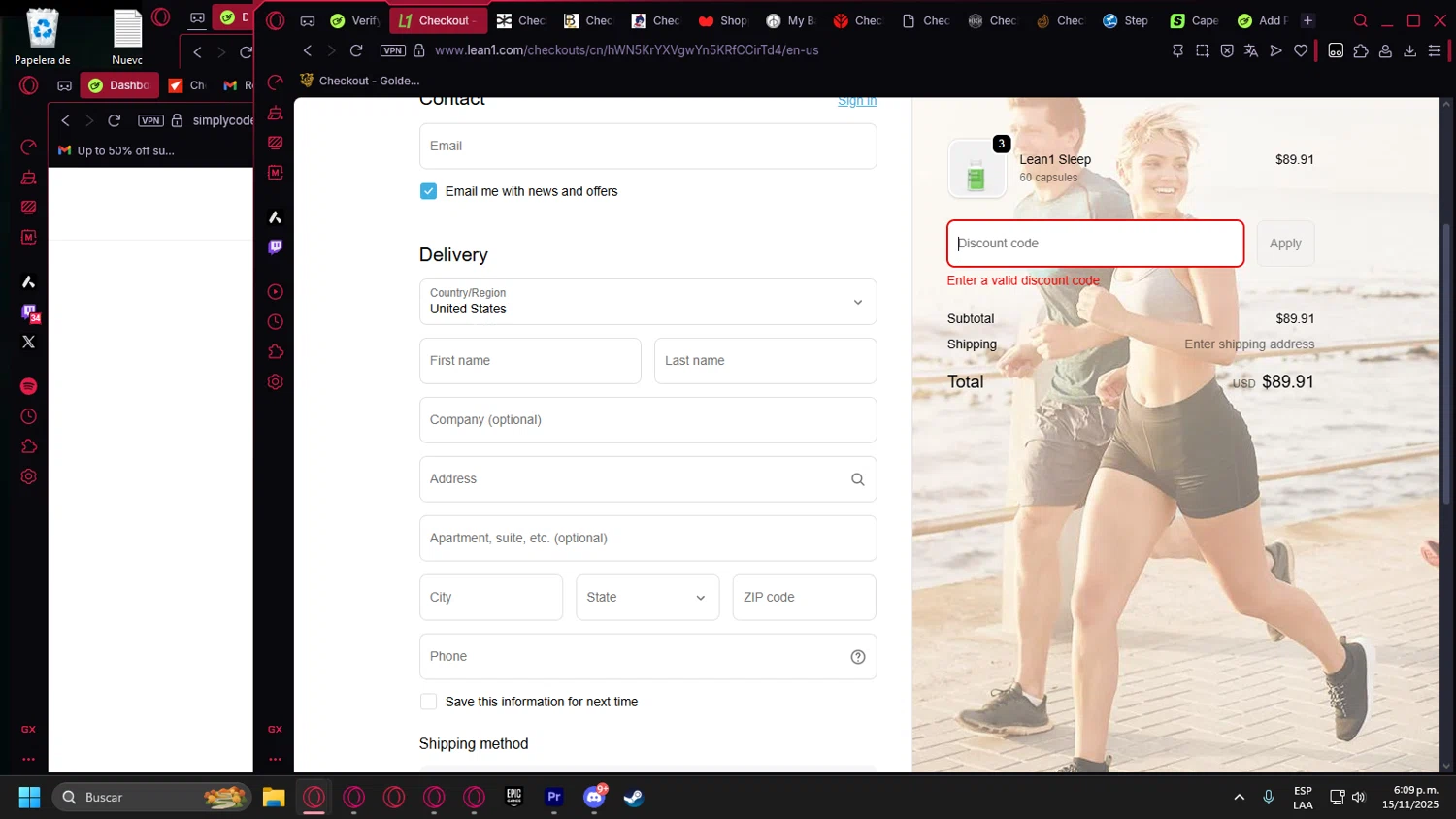 Lean1 discount code screenshot showing code April10 applied at Lean1 checkout page. Uploaded by SimplyCodes community member Billyyou on Nov 15, 2025