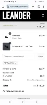 VALET25 coupon verification screenshot