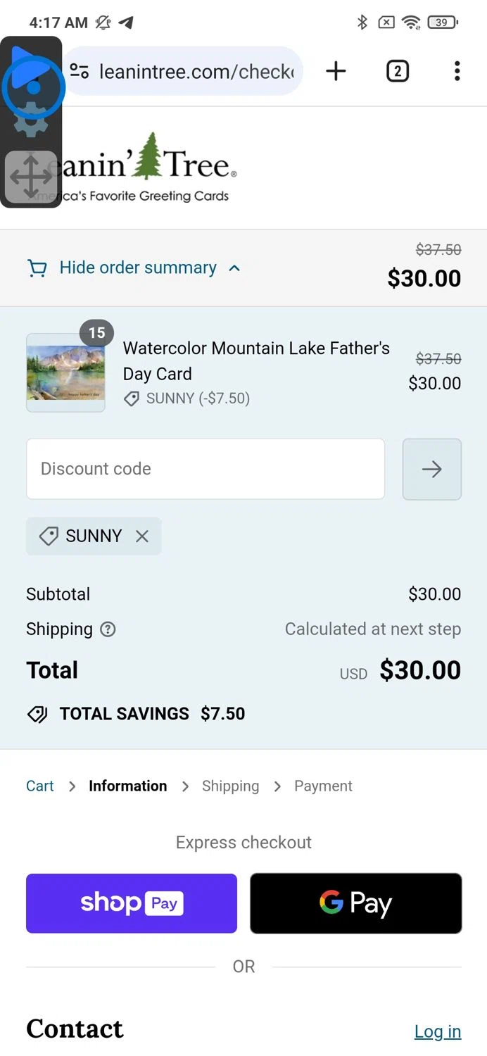 where to use Leanin Tree promo code box