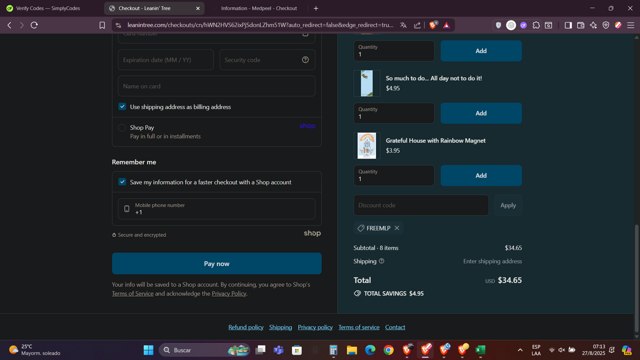 Leanin' Tree checkout page showing Leanin' Tree promo code box | Screenshot taken by SimplyCodes community member on Aug 27, 2025