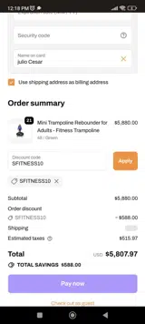 SFITNESS10 coupon verification screenshot