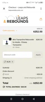 ALIA coupon verification screenshot
