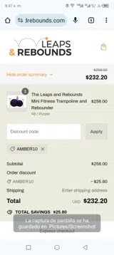 Amber10 coupon verification screenshot