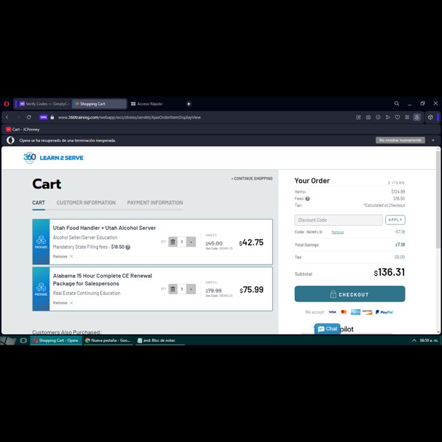 Learn2Serve checkout page showing Learn2Serve discount code box | Screenshot taken by SimplyCodes community member on Sep 3, 2023