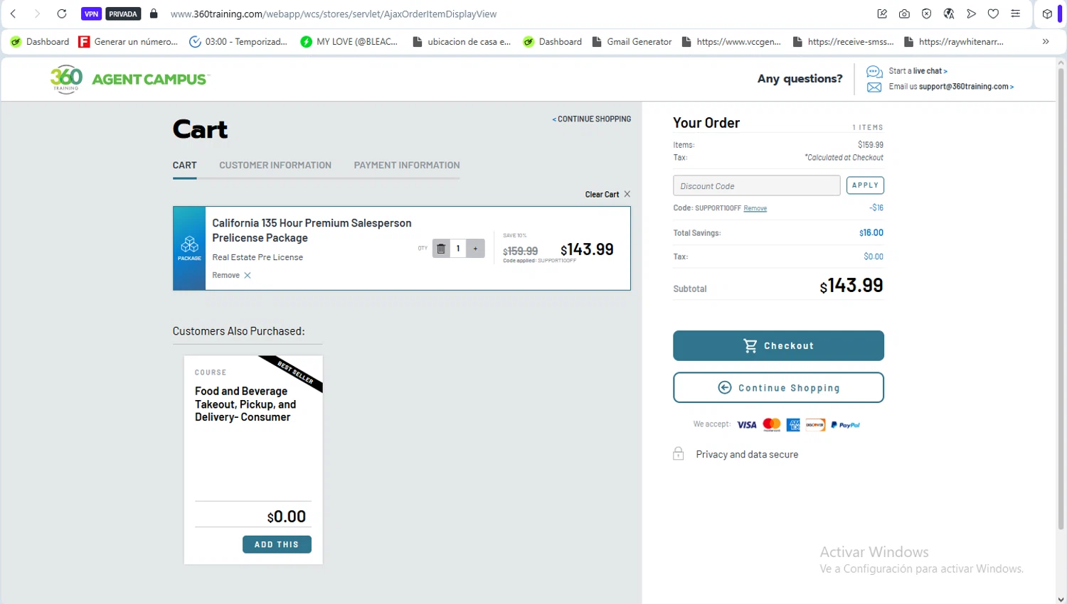 Learn2Serve checkout page showing Learn2Serve discount code box | Screenshot taken by SimplyCodes community member on Feb 8, 2026