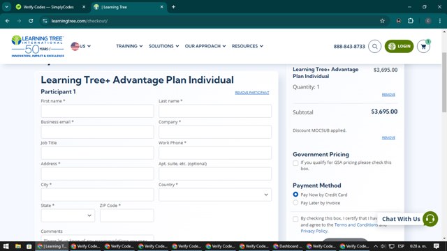 Learning Tree checkout page showing Learning Tree promo code box | Screenshot taken by SimplyCodes community member on Aug 10, 2024