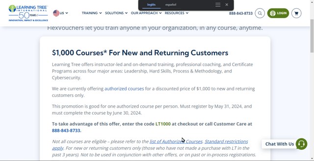 Learning Tree checkout page showing Learning Tree promo code box | Screenshot taken by SimplyCodes community member on Jul 8, 2024