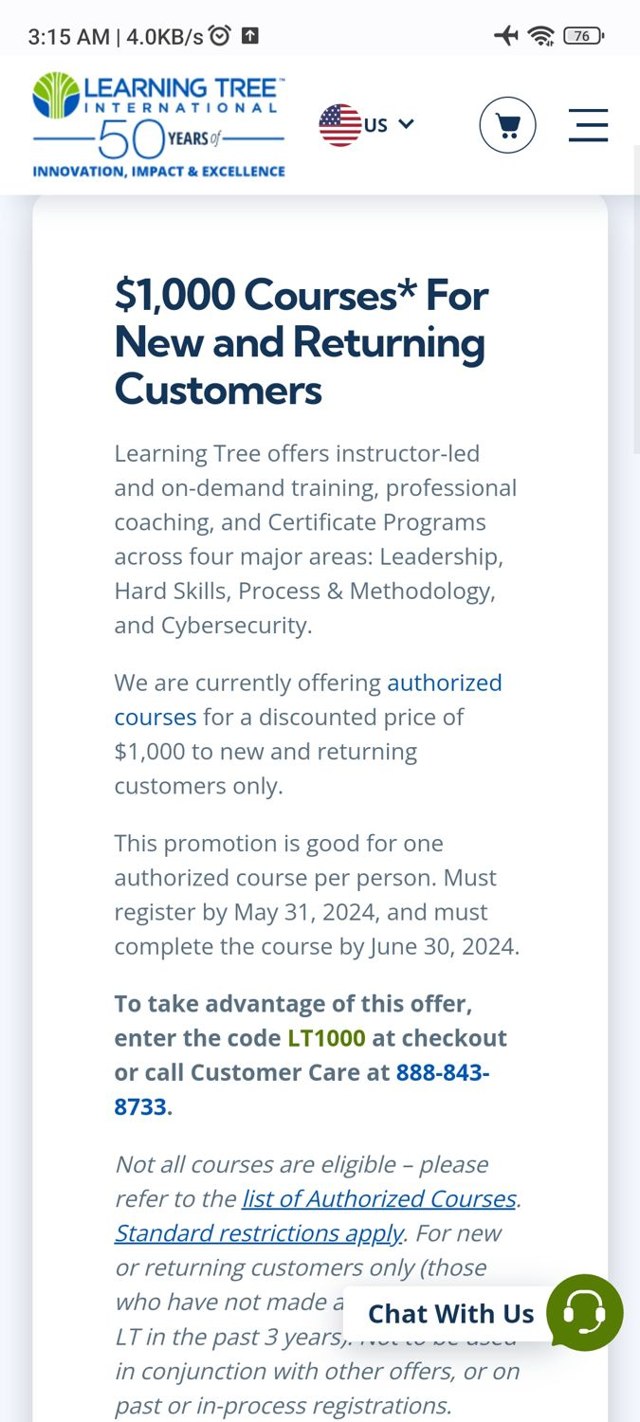 Learning Tree checkout page showing Learning Tree promo code box | Screenshot taken by SimplyCodes community member on Jun 9, 2024